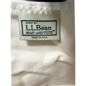 L.L. Bean Vintage 1980s Boat and Tote Canvas Cream Green Leather Handles – READ thumbnail 8