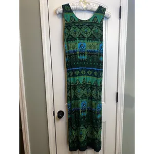 R&K Originals Size 18 Green Blue Black Geometric Scoop Neck Rayon Maxi Side Slit thumbnail 7