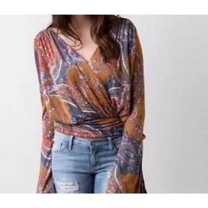 Free People Fiona bell sleeve hippy paisley boho blouse thumbnail 2