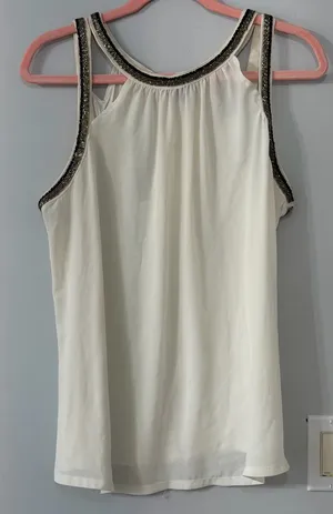Express Beaded Tank Top Cream Sleeveless Blouse Size XL (A6) thumbnail 1