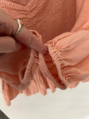 Japna peach smocked peasant, Boho cottage, balloon 3/4 sleeve top M thumbnail 5