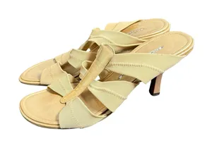 Donald J Pliner Womens 7.5 M Nude Gold Strappy Kitten Heel Sandals Mules Spain thumbnail 1