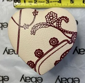 Pandora Heart Shaped Genuine Lather Jewelry Box Cream W/ Red Floral Design thumbnail 1