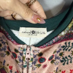 Natural Life Fleece Jumpsuit Pajamas L/XL Pink Fair Isle Floral Boho Loungewear thumbnail 3