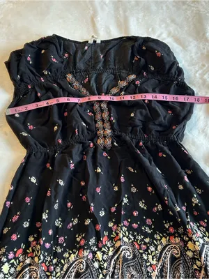 Free People black floral and paisley print tunic dress beaded embroidered size L thumbnail 9