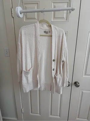 LOFT Cream Textured Bouclé Open Cardigan | J.Crew Cream Textured Button Front thumbnail 2