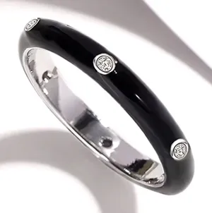 Boutique NEW Pave‎ Black & White Stackable Ring | 925 Sterling Silver Enamel thumbnail 1