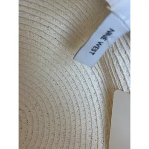 Nine West White Woven Straw Wide Brim Sun Hat with Brown Faux Leather Band Studs thumbnail 7