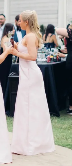 Alfred Sung Ballet Pink Satin Twill One Shoulder Gown thumbnail 3