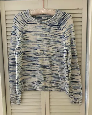 J Crew Blue White Cotton Boxy Fisherman Sweater Size XS thumbnail 1