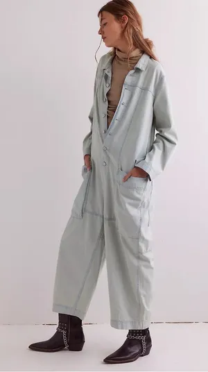 Free People We The Free Margarita Utility Jumpsuit in Light Blue Beam Size Small thumbnail 1