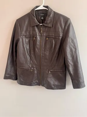 Alfani Women’s 100% Leather Brown Zip Front Jacket Size Large thumbnail 7
