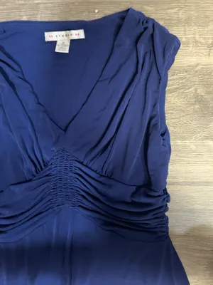 AA Studio Navy Blue Purple Undertone Ruched Midi Dress Size 10 thumbnail 6