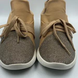 Torrid Blush Tan Nylon Pull On Sparkle Sneakers With Lace Design Size 11W Comfy thumbnail 5