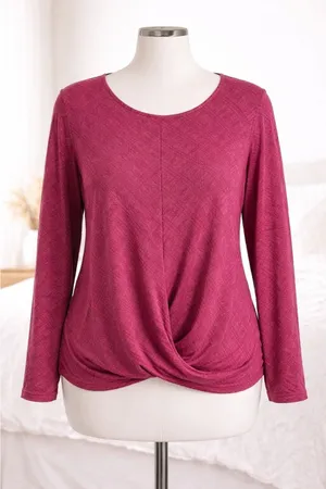 Pink Twist Front‎ Long Sleeve Top Stretch Knit Blouse Casual Flattering Fit XL thumbnail 1