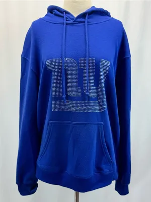 NFL Royal Blue NY Giants Pullover Hoodie XL White Logo Sequins Rhinestone Glam thumbnail 3