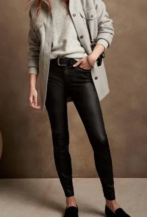 🆕 NWT Banana Republic High Rise Straight Leg Ankle Jeans Wax Coated Black Sz 26 thumbnail 5