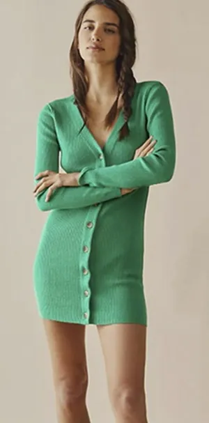 NWT Free People Green Ribbed Knit Button-Down Cardigan Mini Dress Size Large thumbnail 1