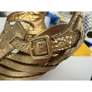 Tory Burch Nadia Metallic Gold Woven Leather Heels Sandals 9M thumbnail 7