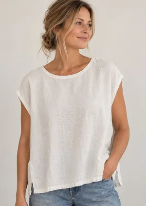 Bryn Walker Tank Top Womens M White Linen Sleeveless Scoop Neck Boxy Lagenlook thumbnail 1