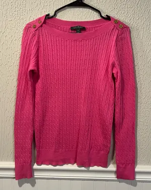 Lauren Ralph Lauren Pink Cable Knit 100% Cotton Sweater size medium thumbnail 1