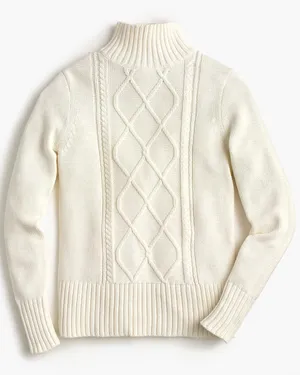 J.Crew XS Sweater Mockneck center cable-knit Ivory Fisherman Sweater 100% Cotton thumbnail 1
