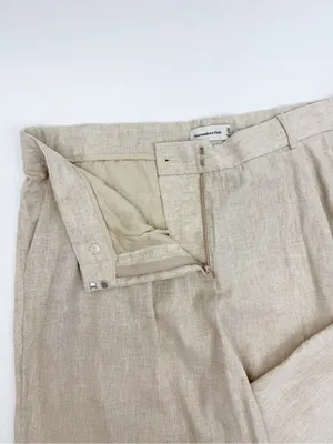 Abercrombie & Fitch Sloane Linen Blend Tailored Wide Leg Pant Tan Ecru Beige thumbnail 7