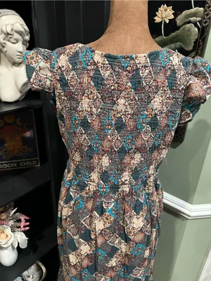 Anthropologie “Peregrine” Patchwork Midi Dress – Smocked Bodice – Size Medium thumbnail 12