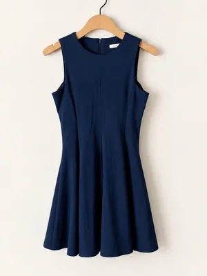 Hutch Navy Blue Minimalist High Neck Fit & Flare Sleeveless Mini Dress Small thumbnail 4