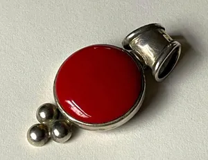 Vintage 925 Silver Red Coral Pendant signed necklace menswear womenswear thumbnail 3
