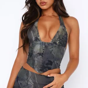 White Fox Throw It Away Woodland Camo Halter Bustier Corset Top Small thumbnail 2