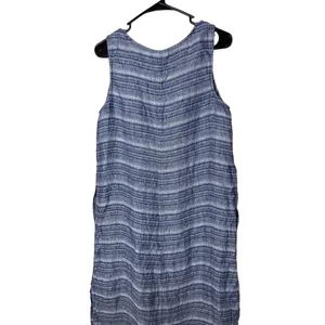 Pure Jill Blue Striped Pattern Scoop Neck Linen Sleeveless Maxi Dress‎ Medium thumbnail 8