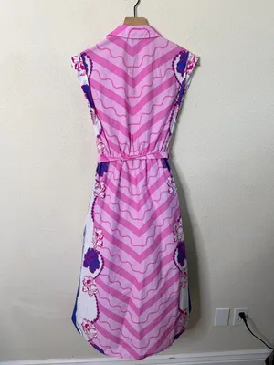 Celina‎ Moon Pink Floral Belted Poplin Sleeveless Midi Dress Womens Size XS thumbnail 4