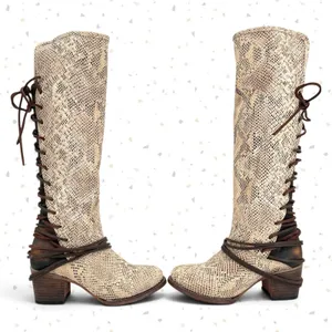 Freebird by Steven Coal White Snake Leather Lace Up Corset Heel Fall Boot Size 9 thumbnail 1
