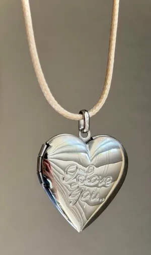 Handmade “I love you” stainless steel heart locket charm necklace 🍃🩵 thumbnail 2
