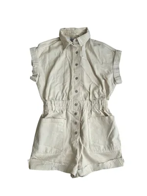 ZARA Women's Beige Buttoned Romper Size Medium thumbnail 2