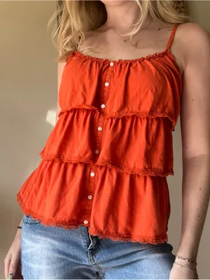 Y2K Hollister Bright Orange Tiered Spaghetti Strap Camisole thumbnail 6
