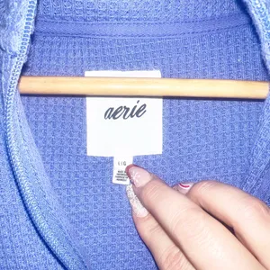 Aerie purple waffle knit quarter zip long sleeve top thumbnail 8