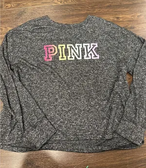 PINK Victoria's Secret Gray Marl Long‎ Sleeve Sleep Top thumbnail 1
