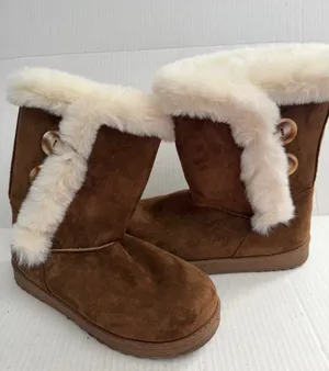 Women's Brown Suede Winter Boots with Cream Fur Trim thumbnail 1