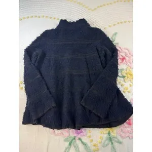 Free People Fuzzy Stripe‎ Button Front Cardigan Blue Olive Green Women's S thumbnail 4