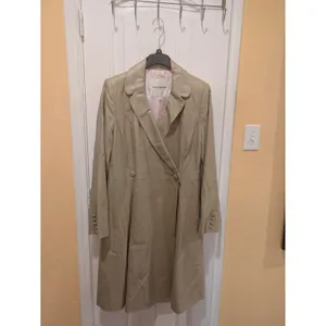 Isaac Mizrahi Linen Trench Coat Beige Size XL Satin Lined Shimmer Long thumbnail 2