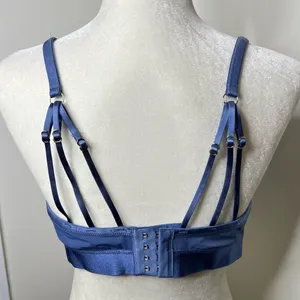 Aerie Blue Satiny Bra Size XL unpadded under wireless lace trim strappy back thumbnail 9