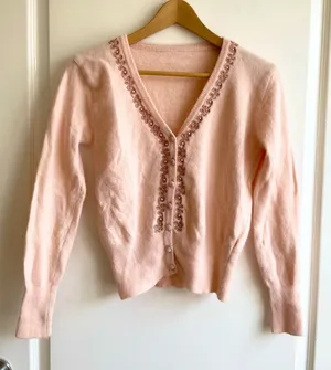 Women’s Vintage Style Cardigan Pink Soft Fuzzy Size Small Fairy Coquette thumbnail 1
