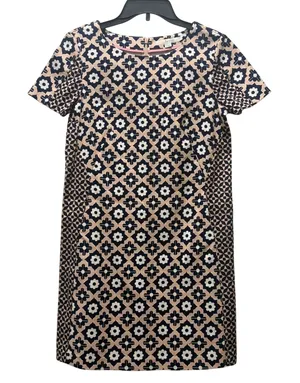 Boden Women's Dress Geometric Floral Print Short Sleeve Lt Pink‎ Navy Size 6 thumbnail 1