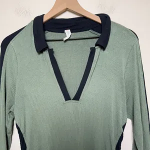 Anthropologie Daily Practice Women Dress L‎ Green Ribbed Ruched Polo Colorblock thumbnail 6