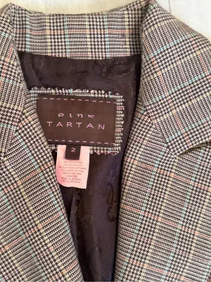 Pink Tartan Plaid Tailored Blazer in Brown and Gray thumbnail 3