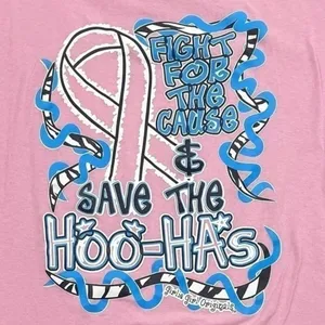 Breast Cancer Awareness T-shirt Short Sleeve Size Large Save The HOO-HAs Pink thumbnail 3