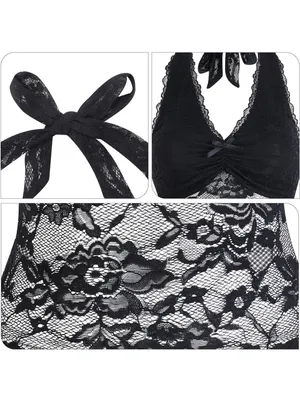 Black Lace Halter Top thumbnail 2