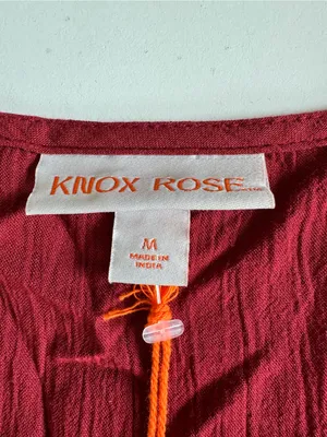 Knox Rose Deep Red V Neck Embroidered Tunic Blouse Top Sz Medium NWT thumbnail 4
